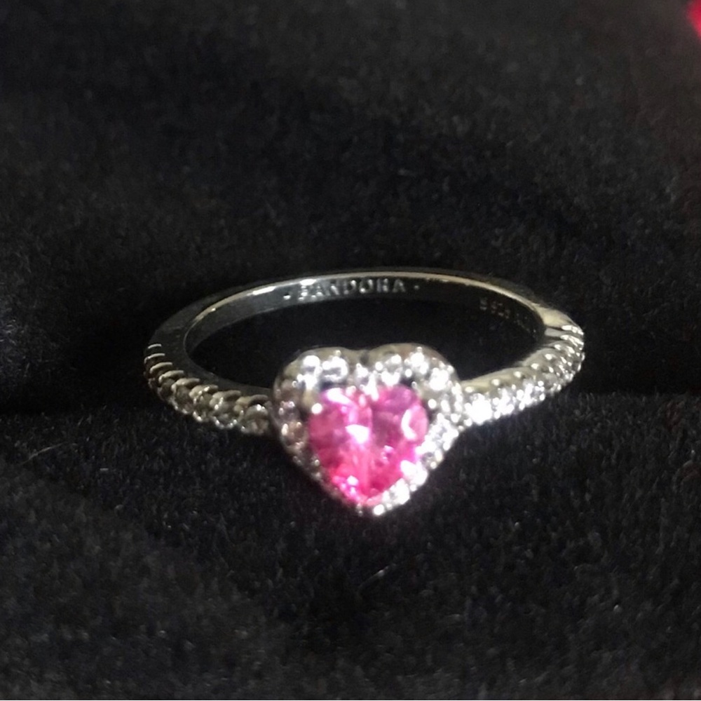 Pandora Pink Heart Cubic Zirconia Ring - Sterling Silver